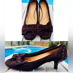 Kate Spade Brown Suede Bow Kitten Heel Women’s Size 6.5